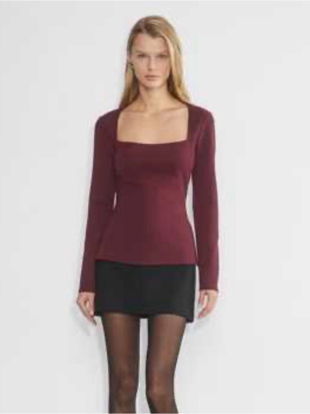 Aritzia Square Neck Long Sleeve Top in Burgundy